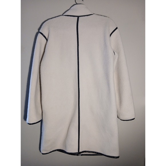 PRETTY GARDEN White Teddy Coat Faux Fur Black Trim Moto Collar Zip Up Size S - Picture 7 of 8